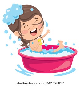 Funny Little Kid Having Bath