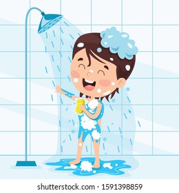 Funny Little Kid Having Bath