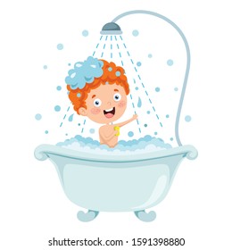 Funny Little Kid Having Bath Stock Vector (Royalty Free) 1591398880 ...