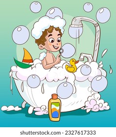 Funny Little Kid Having Bath
