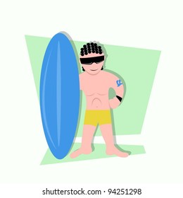 funny little kids being surfer ready to surf
