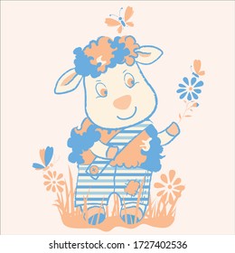 Funny little lamb boy vector character illustration