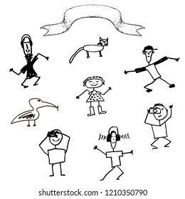 Funny little men. Vector illustration.
