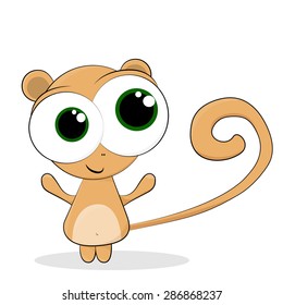 Funny Little Monkey With Big Eyes In Cartoon Style