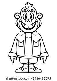 Personajes divertidos de dibujos animados de Little Monkey que usan ropa callejera como camiseta, pantalones cortos y zapatillas. Mejor para el contorno, logotipo y libro para colorear con temas de moda