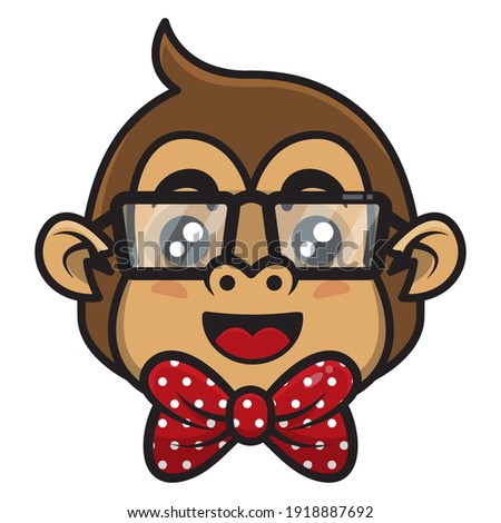 Funny Little Monkey Head cartoon characters wearing eye glasses and bow ties, best for icon or logo of circus show for children