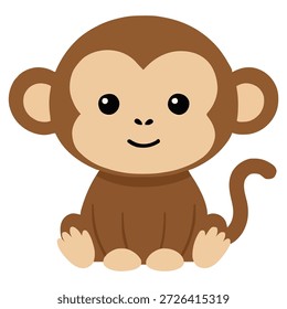 Engraçado macaquinho sentado e sorrindo ilustração de desenho animado para crianças design gráfico e adesivos de animais