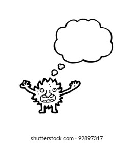 pequeño monstruo gracioso con burbuja de pensamiento