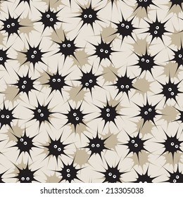 Funny little monsters or abstract black spiders. Seamless pattern. Halloween background.