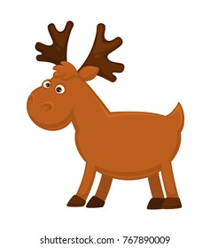 Funny little moose with big branchy horns and small tail