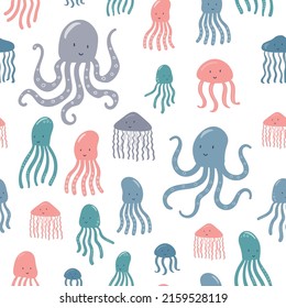 Funny little octopus. Seamless pattern for textile