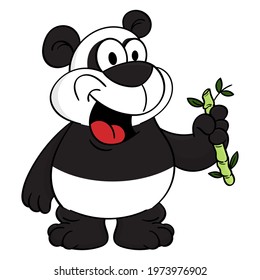 Funny Little Panda cartoon character smiles and eat bamboo, best for sticker, mascot, and logo for animal education of children