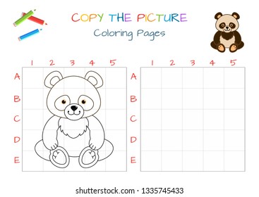 Funny little Panda. Coloring book. Educational game for children. Cartoon vector illustration. 