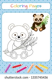 Funny little Panda. Coloring book. Educational game for children. Cartoon vector illustration. 