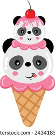 Funny little pandas ice cream cone
