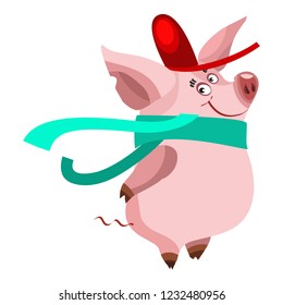 Funny little piggy. Symbol of the new year on a white background. vector.