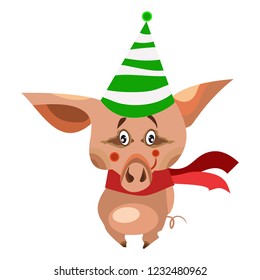 Funny little piggy. Symbol of the new year on a white background. vector.