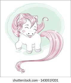funny little  pony with long hair, puts out the tongue