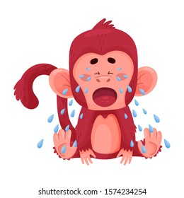 Funny Little Red Monkey Crying Inconsolably Vector Illustration Cartoon Character