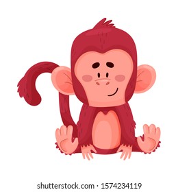 Funny Little Red Monkey Sits Smiling Vector Illustration Cartoon Character