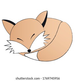 Funny little sleeping fox curls up. Cartoon character. Isolated vector for mobile app, sticker, greeting card, site