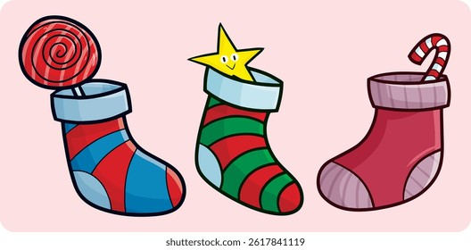 Funny little socks with some item in it cartoon illustration