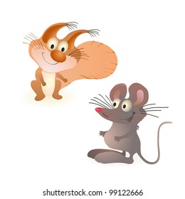 Funny little squirrel and mouse
