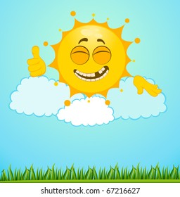 Funny little sun on a clouds