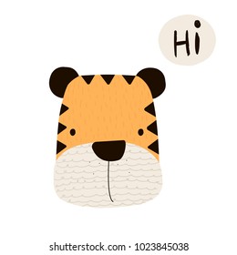 Funny little tiger. Vector hand drawn illustration.