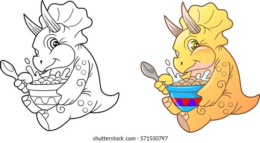 funny little triceratops eating breakfast