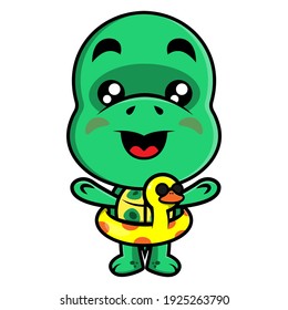 Funny Little Turtle cartoon characters wearing duck buoy and get ready for summer vacation, best for logo or mascot with summer vacation themes