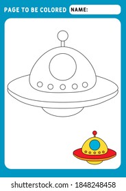 Funny little UFO. Coloring Book.  Illustration and vector outline - A4 paper ready to print. Educational Game