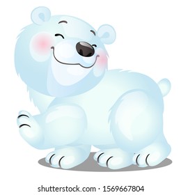Funny little white bear isolated on a white background. Vector cartoon close-up illustration
