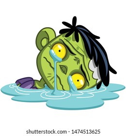 Funny little zombie. Zombie crying.  Vector illustration for Halloween. Vector illustration in a cartoon style. Isolated on white background.