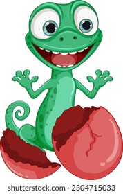 Funny Lizard Hatching From Egg illustration