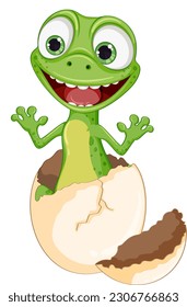 Funny Lizard Hatching From Egg illustration