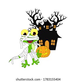 Funny lizard illustration design with halloween costume