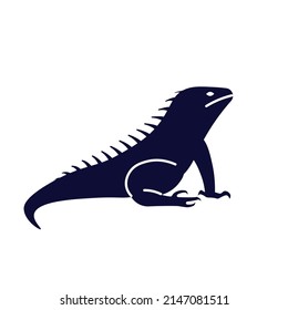 Un lagarto divertido, mascota negra estilizada aislada en un fondo blanco. Ilustración de vectores de arte plano