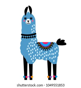 Funny llama alpaca with cacti. Template for printing on textiles, T-shirt. vector illustration, isolated in cartoon style