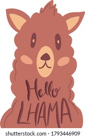 A funny llama, alpaca says hello. Hello card. Vector illustration