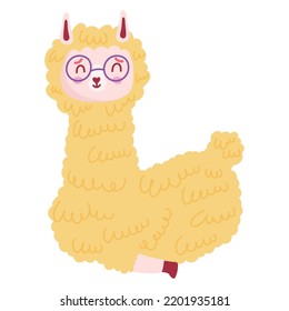 funny llama with glasses icon isolated
