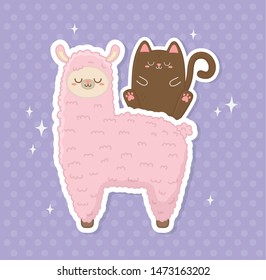 funny llama peruvian and cat kawaii characters