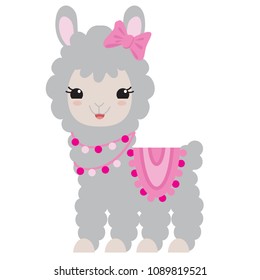 Funny llama vector cartoon illustration