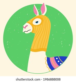 Funny llama wearing balaclava ski mask. Hipster alpaca dressed as a robber with a colorful thief mask. Isolated print for T-shirt, poster, mug, and for cricut. 