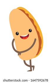 Funny loaf vector illustration. Smiley happy bread. Emotional pastry food. Bakery icon, isolated on white background