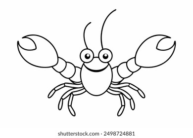 Funny Lobster Vector Illustration and Cartoon Clipart with White Background, Funny lobster vector, cartoon clipart, and line art on white background.