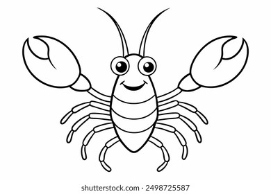 Funny Lobster Vector Illustration and Cartoon Clipart with White Background, Funny lobster vector, cartoon clipart, and line art on white background.