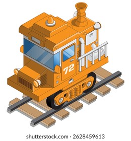 Funny locomotive. Isometric. Isolated on white background. Vector illustration. 