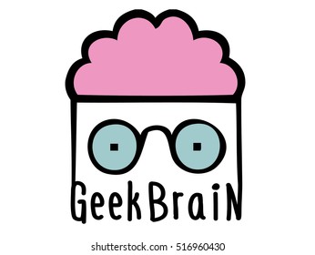 Funny logo with brains clever geek. Vector logo isolated on a white background