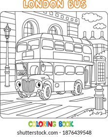 Funny London double decker bus. Coloring book
